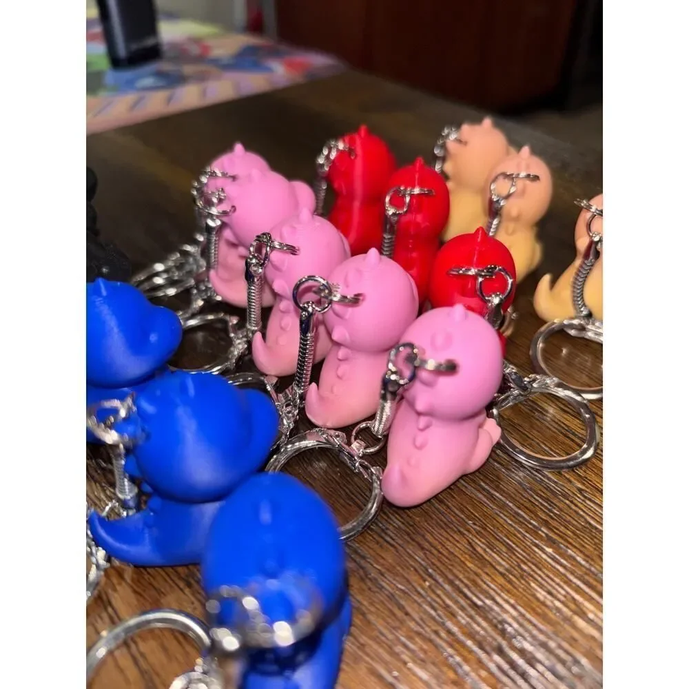 Baby Dinosaur Keychain Handcrafted Multiple Colors Cute Chibi Key Ring (10-pack)